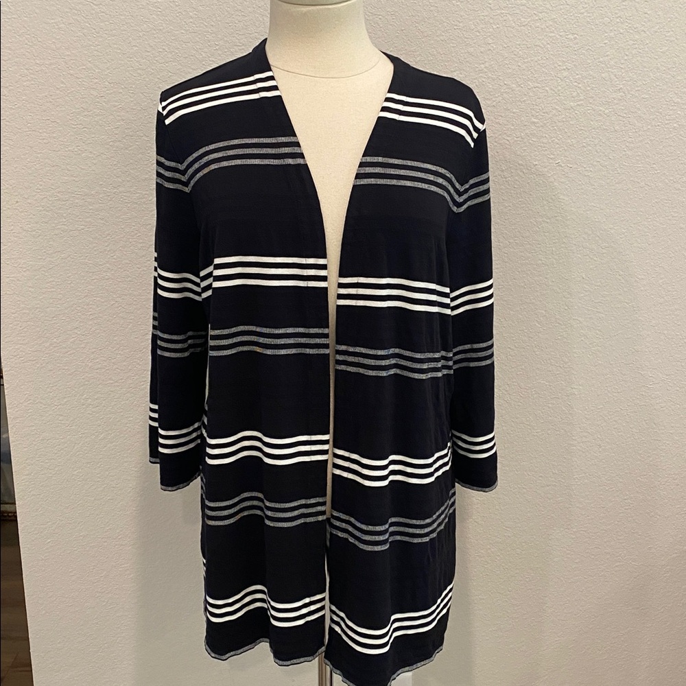 J. Jill Wearever Collection Black & White Striped Cardigan XL